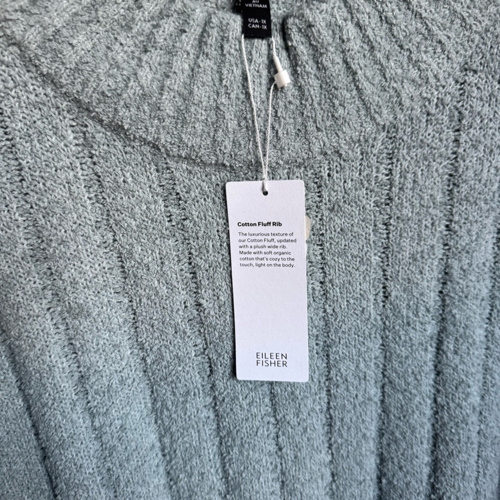 NWT Eileen Fisher Cotton Fluff Rib Turtleneck Top Boxy Fit, Cropped Length Sz 1X - Picture 8 of 12